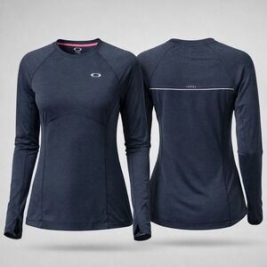 Oakley Womens Long Sleeve Performance Top Grey Heather Thumbholes Size Medium